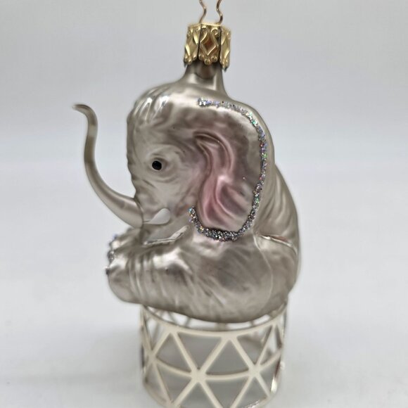 Inge Glass Elephant Ornament With Glitter Accents West Germany 3.5" - Picture 5 of 6